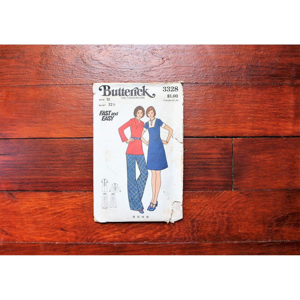 Butterick 3328 70s Vintage Sewing Pattern UNCUT Fast and Easy Dress Pants Blouse